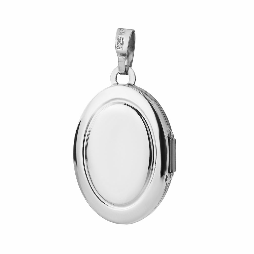 Basic Poliertes Silber Medaillon Oval mit Zirkonia mit Gravur